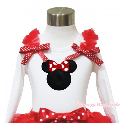 White Long Sleeves Top Red Ruffles Minnie Dots Bow & Red Minnie TW523