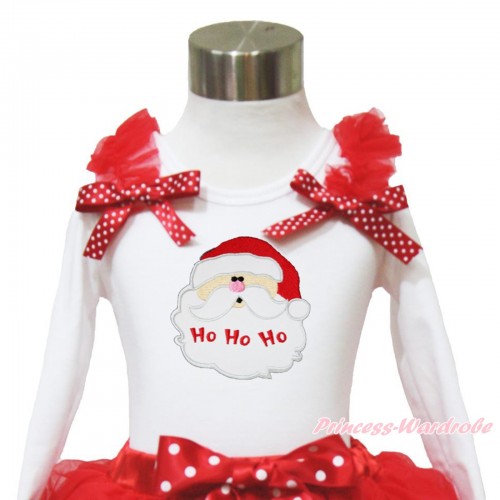 Xmas White Long Sleeves Top Red Ruffles Minnie Dots Bow & Santa Claus TW524