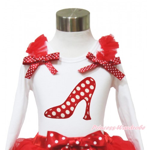 White Long Sleeves Top Red Ruffles Minnie Dots Bow & Minnie Dots High Heel Shoes TW527