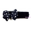 Black Headband with Black White Polka Dots Ribbon Hair Bow Clip H432 