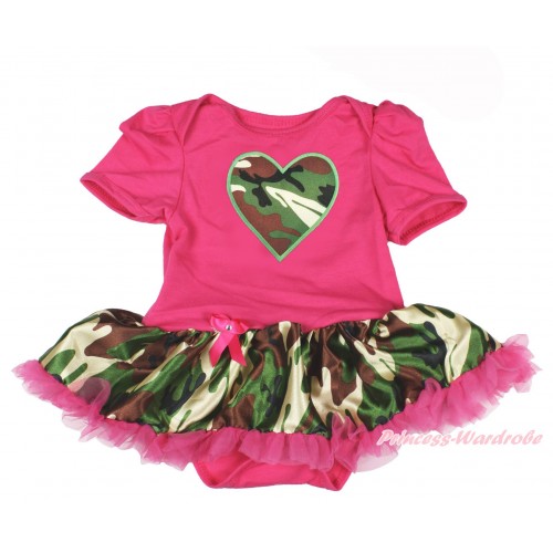 Hot Pink Baby Bodysuit Camouflage Hot Pink Pettiskirt & Camouflage Heart Print JS4177