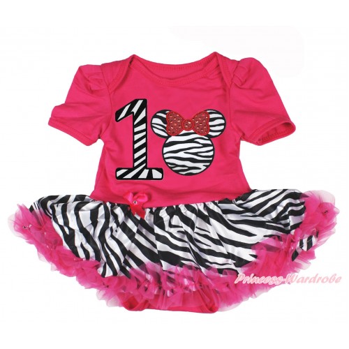 Hot Pink Baby Bodysuit Zebra Hot Pink Pettiskirt & 1st Zebra Birthday Number & Zebra Minnie Print JS4179