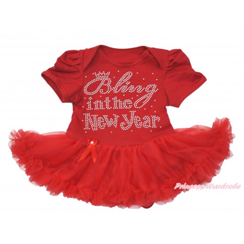 Red Baby Bodysuit Pettiskirt & Sparkle Rhinestone Bling In The New Year Print JS4180