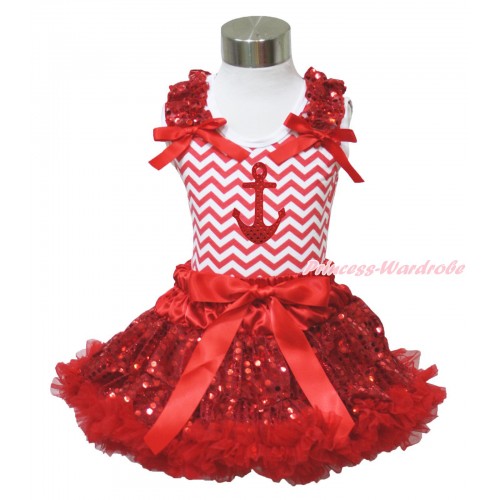 Red White Chevron Tank Top Red Sequins Ruffles Red Bow & Sparkle Red Anchor Print & Sparkle Red Sequins Pettiskirt MH278