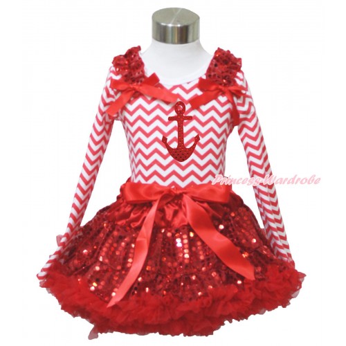 Red White Chevron Long Sleeve Top Red Sequins Ruffles Red Bow & Sparkle Red Anchor Print & Sparkle Red Sequins Pettiskirt MW611