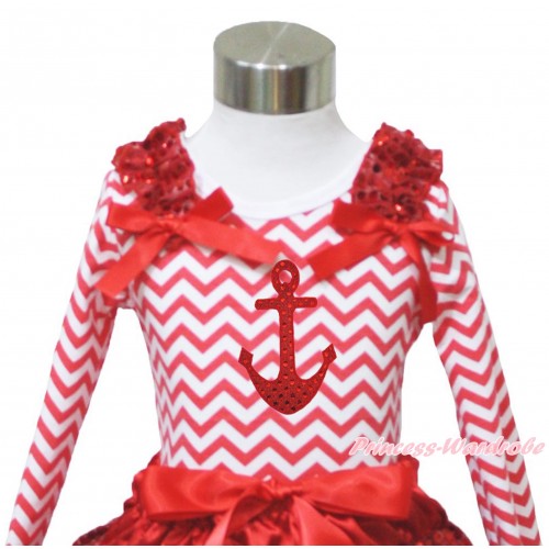 Red White Chevron Long Sleeves Top Red Sequins Ruffles Red Bow & Sparkle Red Anchor Print TO404