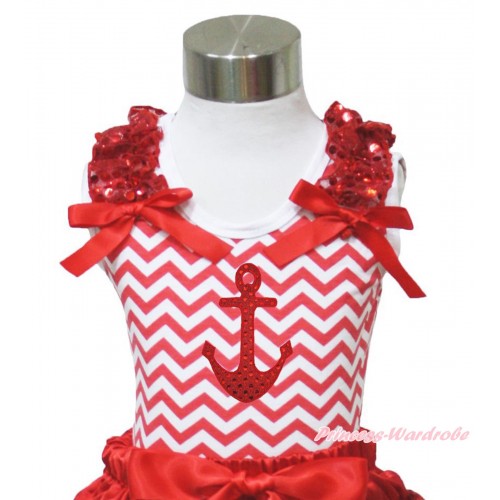 Red White Chevron Tank Top Red Sequins Ruffles Red Bow & Sparkle Red Anchor Print TP97