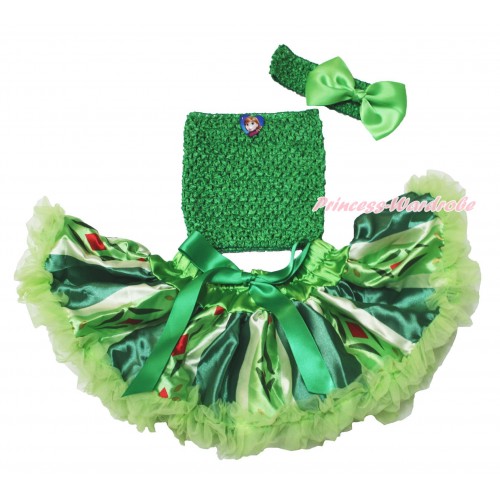 Frozen Princess Anna Green Coronation Baby Pettiskirt,Anna Heart Kelly Green Crochet Tube Top,Kelly Green Headband Silk Bow 3PC Set CT688
