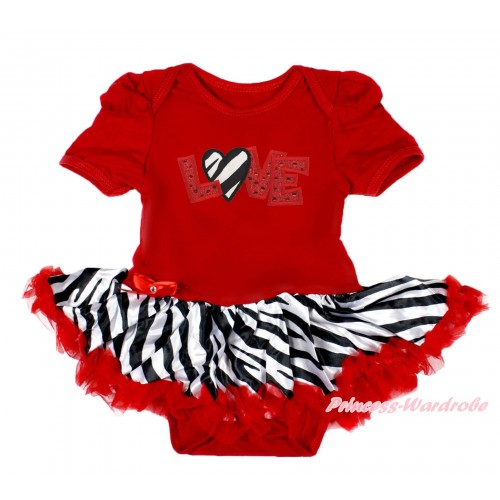 Valentine's Day Red Baby Bodysuit Zebra Red Pettiskirt & Sparkle Red Zebra Love Print JS4230