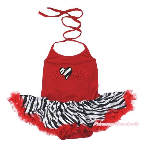 Valentine's Day Hot Red Baby Halter Jumpsuit Zebra Red Pettiskirt & Sparkle Red Zebra Love JS4238