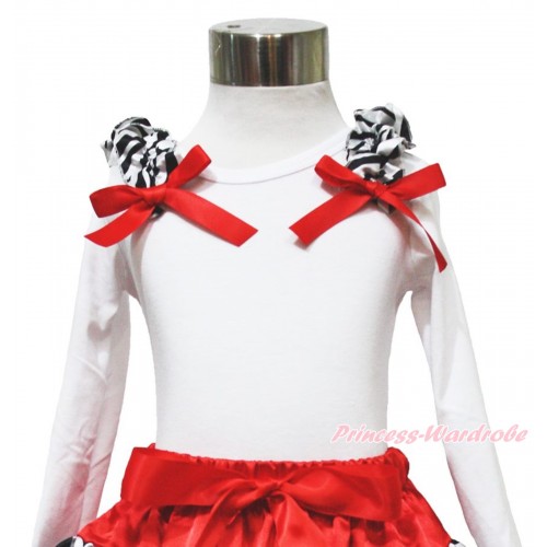 White Long Sleeve Top with Zebra Ruffles & Red Bow TW400 