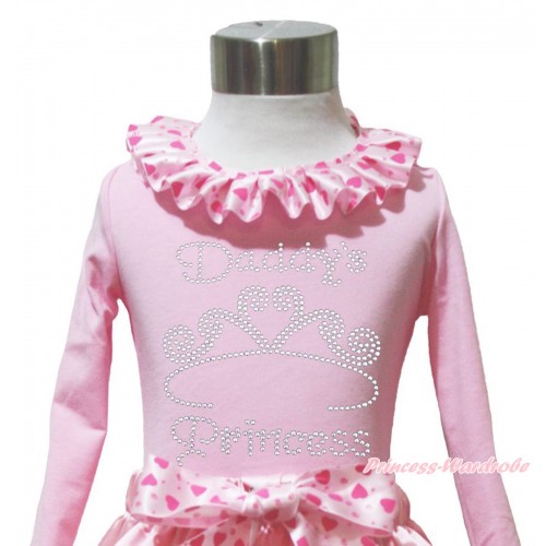 Valentine's Day Light Pink Long Sleeves Top Light Hot Pink Heart Lacing & Sparkle Rhinestone Daddy's Princess Print TW560