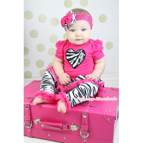 Hot Pink Bodysuit Zebra Hot Pink Pettiskirt & Zebra Heart & Hot Pink Headband Hot Pink Zebra Bow & Hot Pink Ruffles Zebra Leg Warmers Leggings JS4229