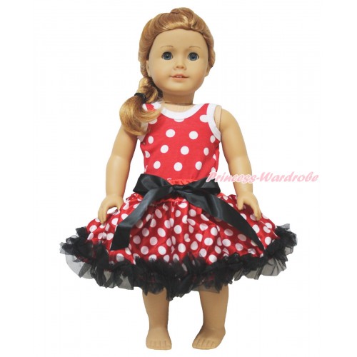 Minnie Dots Tank Top & Black Bow Minnie Dots Pettiskirt American Girl Doll Outfit DO066