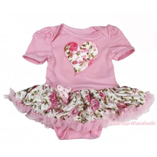 Valentine's Day Light Pink Baby Bodysuit Light Pink Rose Fusion Pettiskirt & Daddy Is My Valentine Rose Heart Print JS4249