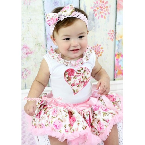 Valentine's Day White Baby Pettitop Light Pink Rose Fusion Satin Lacing & Daddy Is My Valentine Rose Heart & Light Pink Rose Fusion Pettiskirt & Light Pink Headband Rose Fusion Satin Bow NG1630