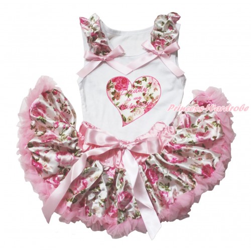 Valentine's Day White Baby Pettitop Light Pink Rose Ruffles Light Pink Bows & Daddy Is My Valentine Rose Heart & Light Pink Rose Fusion Newborn Pettiskirt NN243