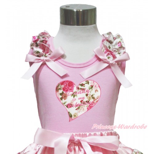 Valentine's Day Light Pink Tank Top Light Pink Rose Ruffles Light Pink Bow & Daddy Is My Valentine Rose Heart Print TP223