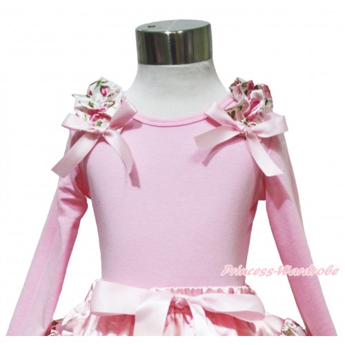 Light Pink Long Sleeves Top Light Pink Rose Ruffles Light Pink Bow TW554