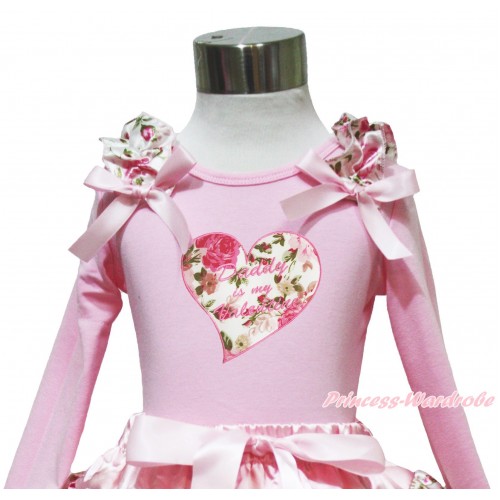 Valentine's Day Light Pink Long Sleeves Top Light Pink Rose Ruffles Light Pink Bow & Daddy Is My Valentine Rose Heart Print TW555
