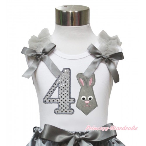 Easter White Tank Top Grey Ruffles & Bow & 4th Sparkle White Birthday Number Grey Rabbit Print TB1047