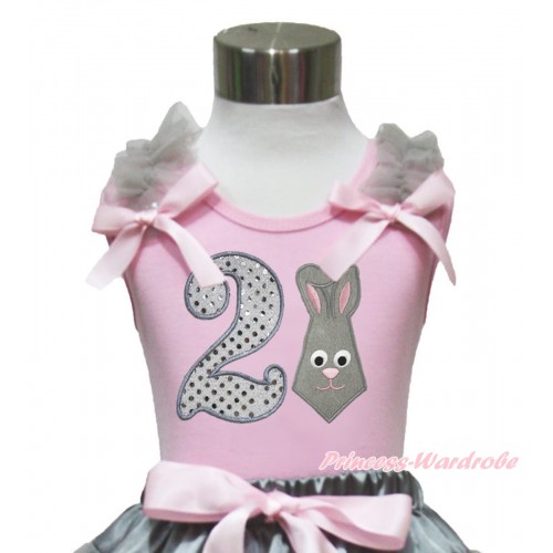 Easter Light Pink Tank Top Grey Ruffles Light Pink Bow & 2nd Sparkle White Birthday Number Grey Rabbit Print TP245