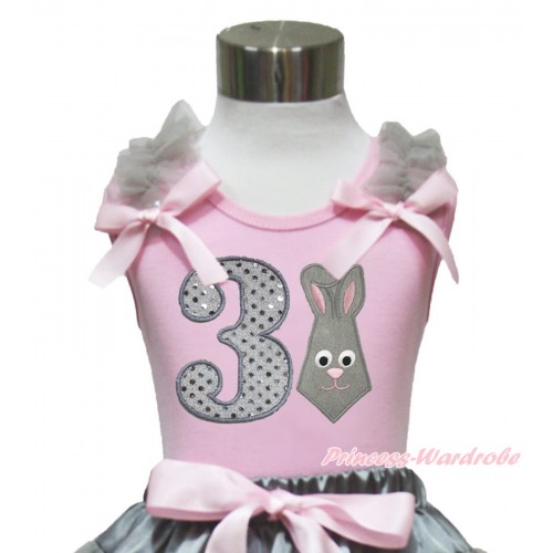 Easter Light Pink Tank Top Grey Ruffles Light Pink Bow & 3rd Sparkle White Birthday Number Grey Rabbit Print TP246