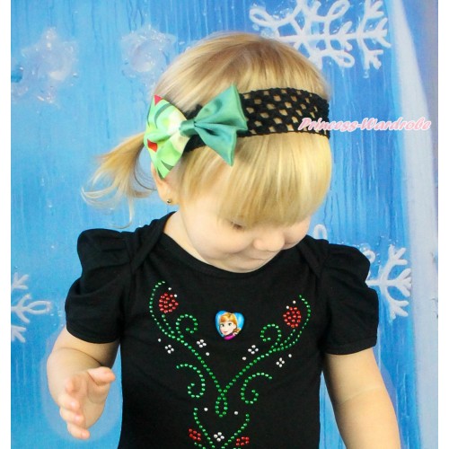 Frozen Black Headband & Anna Coronation Green Satin Bow Hair Clip H985