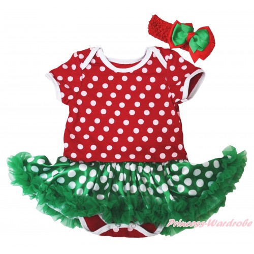 Christmas Minnie Dots Baby Bodysuit Green White Dots Pettiskirt JS4923