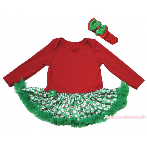 Christmas Red Long Sleeve Baby Bodysuit Green Santa Claus Pettiskirt JS4939