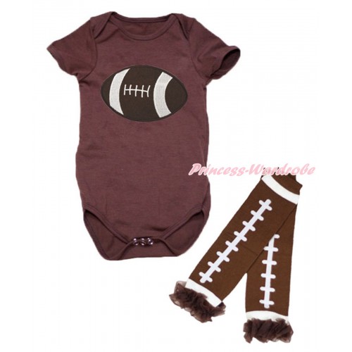 Brown Baby Jumpsuit Rugby Ball Print & Warmer Set TH642