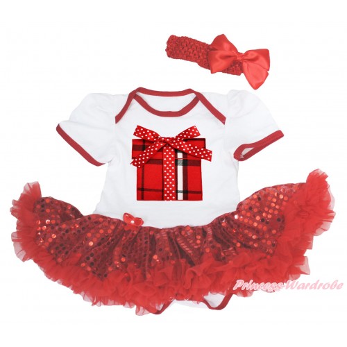 White Baby Bodysuit Bling Red Sequins Pettiskirt & Red Black Checked Birthday Gift Print JS4991