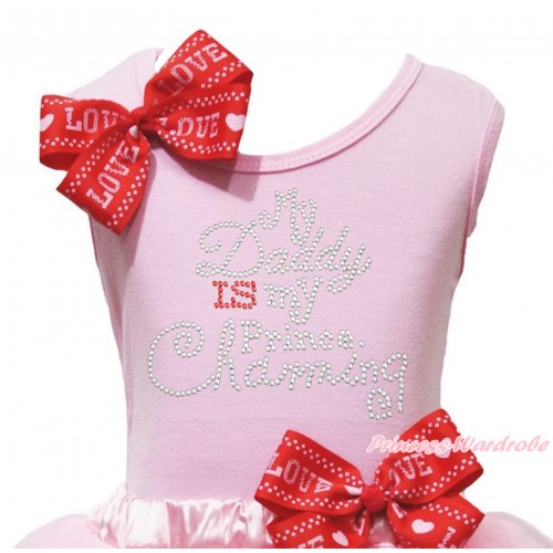 Father's Day Light Pink Tank Top Red LOVE Bow & Sparkle Rhinestone My Daddy Is My Prince Chaming Print TB1404