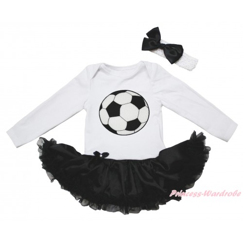 White Long Sleeve Bodysuit Black Satin Pettiskirt & Football Print JS5019