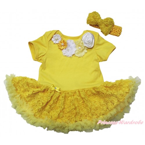 Yellow Baby Bodysuit Yellow Rose Pettiskirt & White Yellow Vintage Garden Rosettes Lacing JS5528
