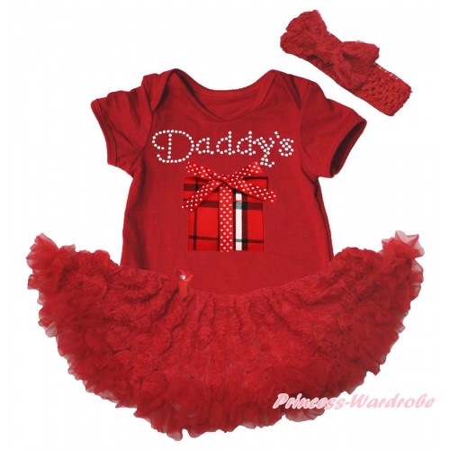 Red Baby Bodysuit Red Rose Pettiskirt & Rhinestone Daddy's Gift Box Print JS5548
