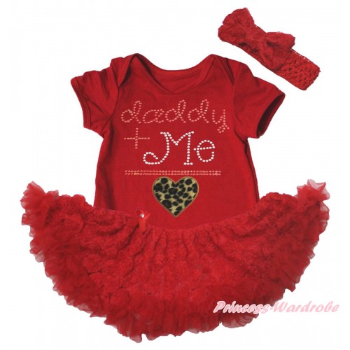 Valentine's Day Red Baby Bodysuit Red Rose Pettiskirt & My Daddy Plus Me Is Leopard Heart Print JS5549