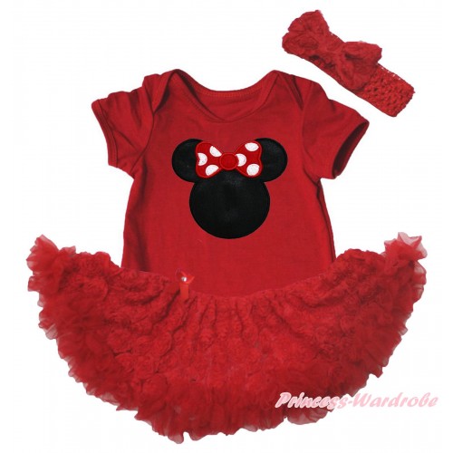 Red Baby Bodysuit Red Rose Pettiskirt & Minnie Print JS5550
