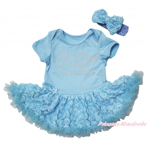 Light Blue Baby Bodysuit Light Blue Rose Pettiskirt & Sparkle Rhinestone Born To Wear Diamonds Print JS5589