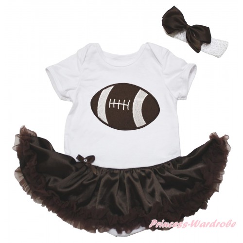 White Baby Bodysuit Jumpsuit Brown Pettiskirt & Rugby Ball Print JS5607