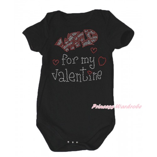 Valentine's Day Black Baby Jumpsuit & Sparkle Rhinestone Wild For My Valentine Print TH651