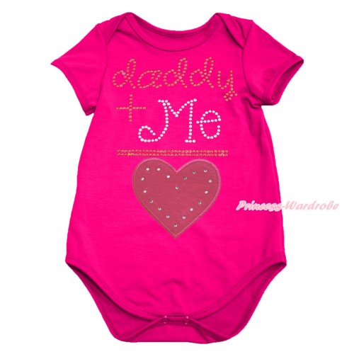 Valentine's Day Hot Pink Baby Jumpsuit & Sparkle Rhinestone Daddy Plus Me Is Hot Pink Heart Print TH709