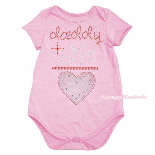 Valentine's Day Light Pink Baby Jumpsuit & Sparkle Rhinestone Daddy Plus Me Is Light Pink Heart Print TH710