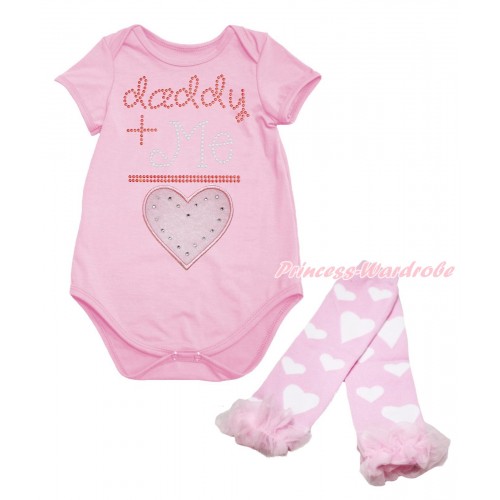 Valentine's Day Light Pink Baby Jumpsuit & Sparkle Rhinestone Daddy Plus Me Is Light Pink Heart Print & Warmer Set TH711