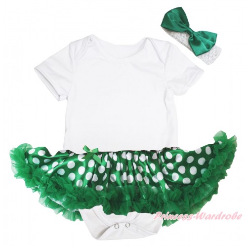 White Baby Bodysuit Green White Dots Pettiskirt JS5409