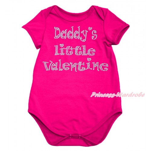 Valentine's Day Hot Pink Baby Jumpsuit & Sparkle Rhinestone Daddy's Little Valentine Print TH697