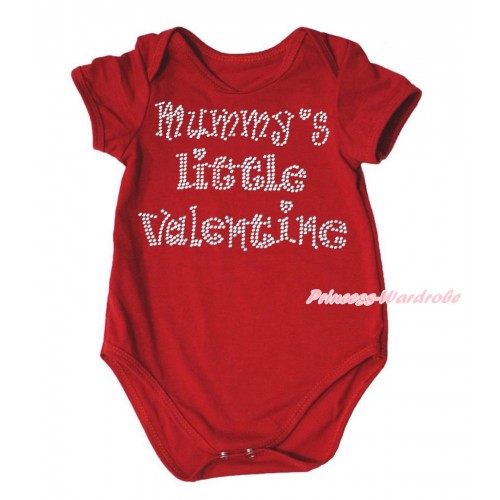 Valentine's Day Red Baby Jumpsuit & Sparkle Rhinestone Mummy's Little Valentine Print TH699