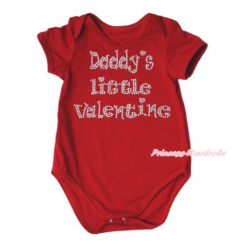 Valentine's Day Red Baby Jumpsuit & Sparkle Rhinestone Daddy's Little Valentine Print TH700