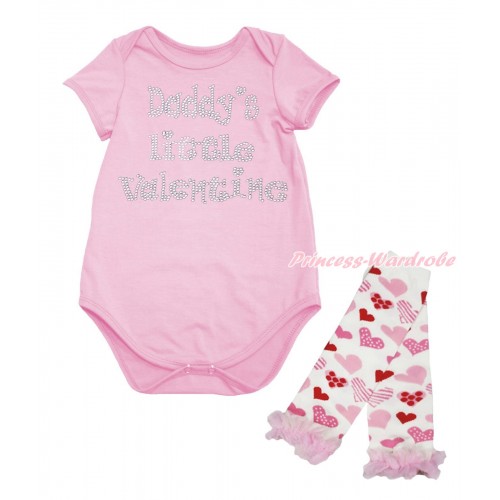 Valentine's Day Light Pink Baby Jumpsuit & Sparkle Rhinestone Daddy's Little Valentine Print & Warmer Set TH701