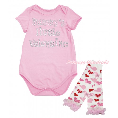 Valentine's Day Light Pink Baby Jumpsuit & Sparkle Rhinestone Mummy's Little Valentine Print & Warmer Set TH702